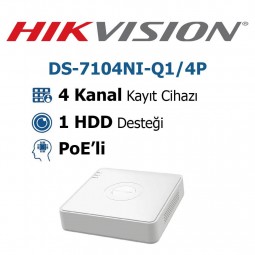 Hikvision DS-7104NI-Q1/4P 4 Kanal PoE'li Nvr Kayıt Cihazı